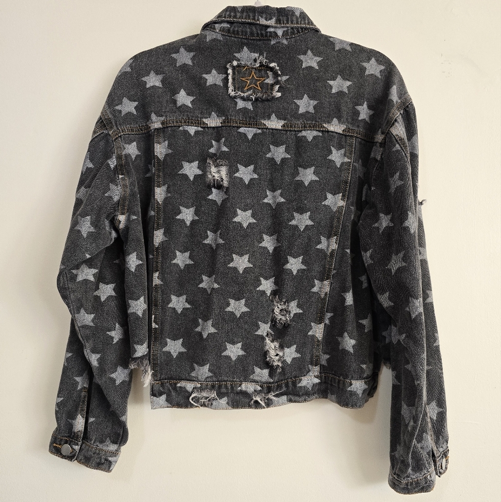 Pol Star Patterned Denim Distressed Jacket Size L… - image 4